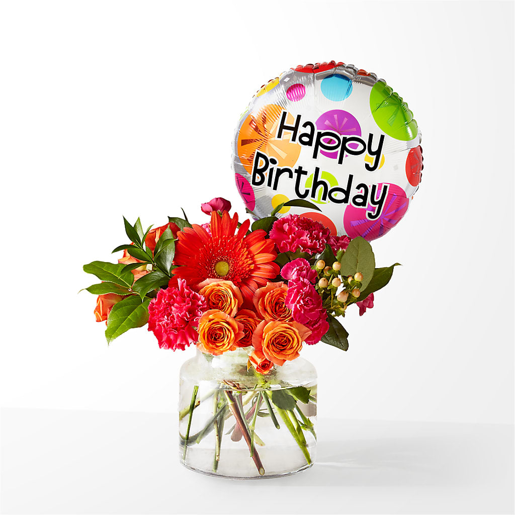Fiesta Bouquet with Birthday Balloon – PIERSON'S FLOWER SHOP & GREENHOUSES INC, Cedar Rapids IA