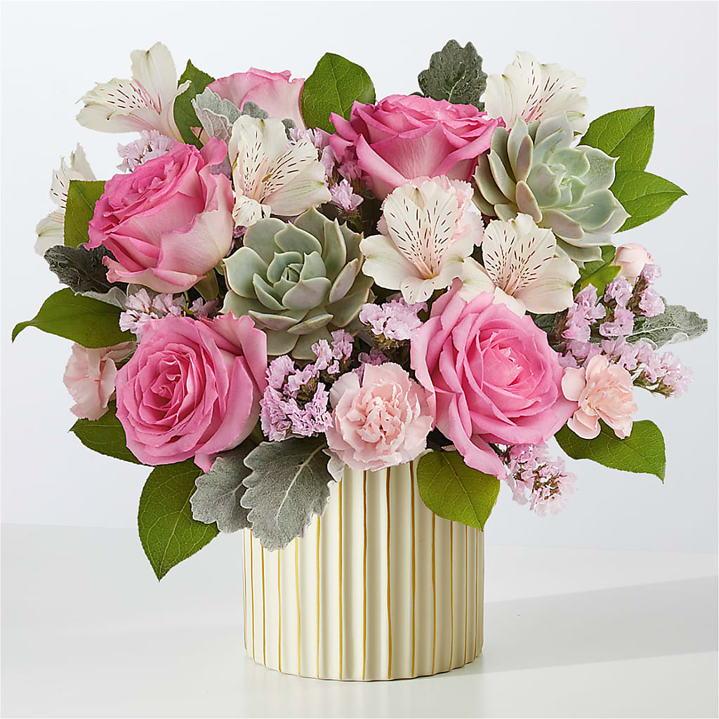 Dusty Rose Bouquet with Ivory Vase – PIERSON'S FLOWER SHOP & GREENHOUSES INC, Cedar Rapids IA