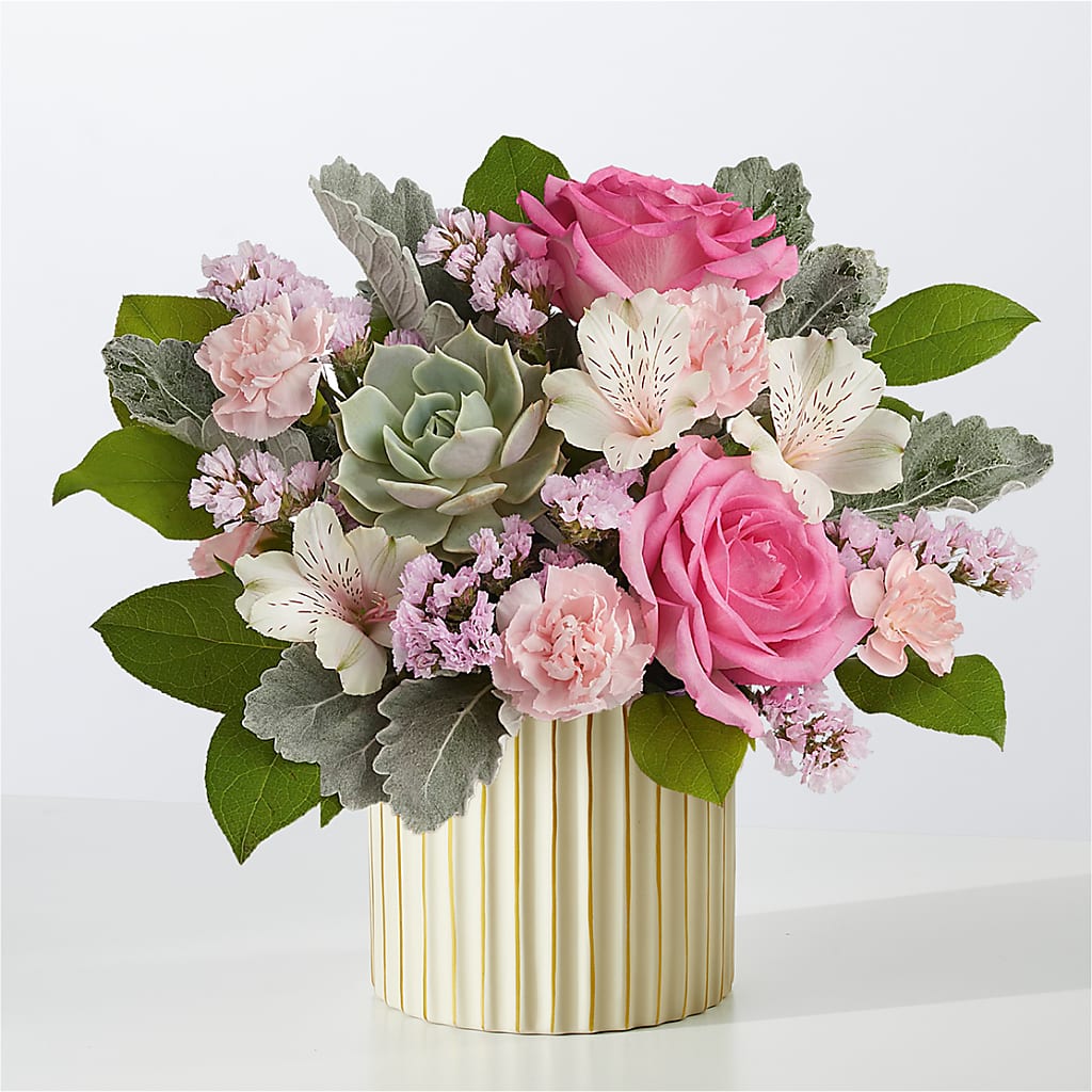 Dusty Rose Bouquet with Ivory Vase – PIERSON'S FLOWER SHOP & GREENHOUSES INC, Cedar Rapids IA