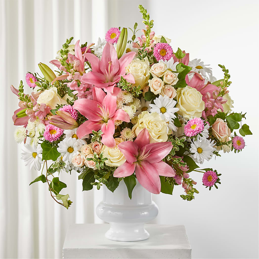 Empathetic Blooms Urn Arrangement – PIERSON'S FLOWER SHOP & GREENHOUSES INC, Cedar Rapids IA