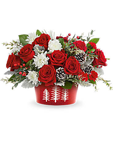 TEL Snowy Pines Centerpiece – PIERSON'S FLOWER SHOP & GREENHOUSES INC, Cedar Rapids IA