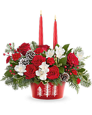 TEL Evergreen Charm Centerpiece – PIERSON'S FLOWER SHOP & GREENHOUSES INC, Cedar Rapids IA