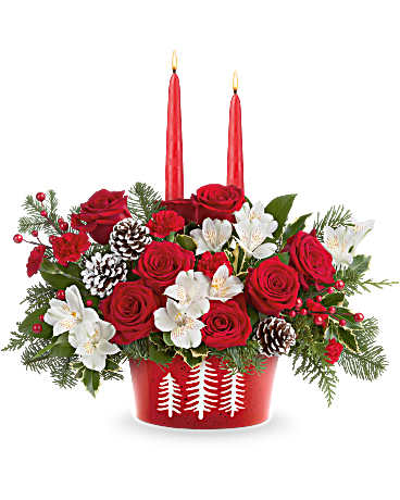 TEL Evergreen Charm Centerpiece – PIERSON'S FLOWER SHOP & GREENHOUSES INC, Cedar Rapids IA