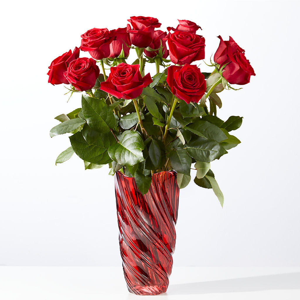 Classic Love Red Rose Bouquet with Luxe Swirl Vase – PIERSON'S FLOWER SHOP & GREENHOUSES INC, Cedar Rapids IA