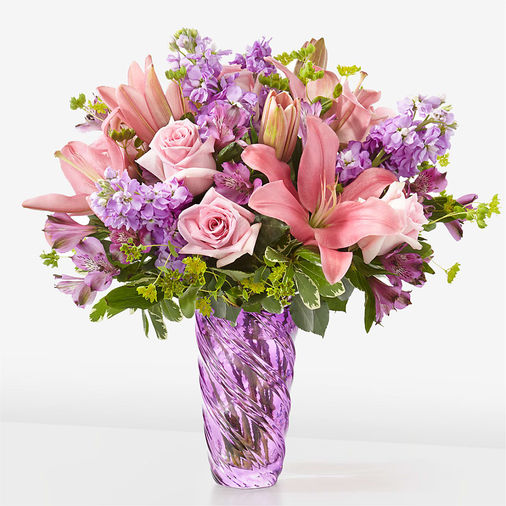 Precious Petals Bouquet with Luxe Swirl Vase – PIERSON'S FLOWER SHOP & GREENHOUSES INC, Cedar Rapids IA