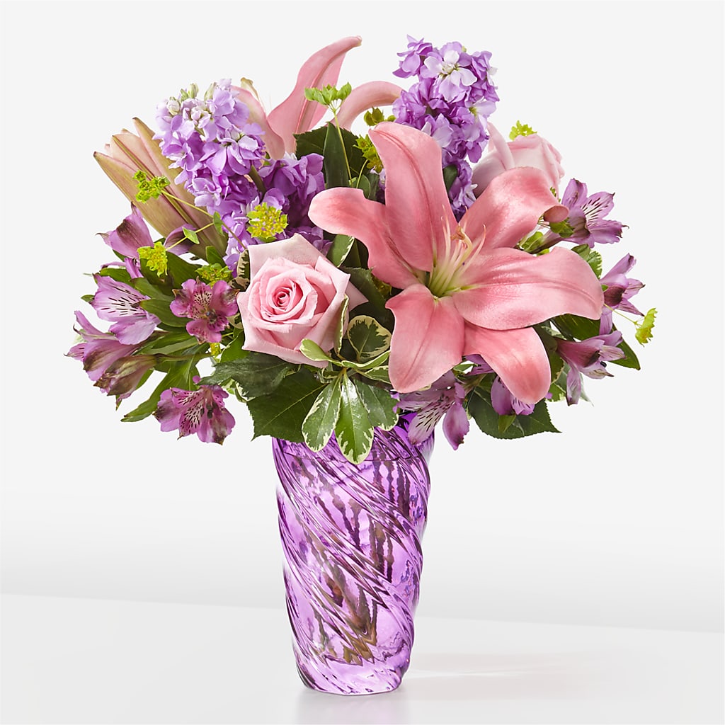 Precious Petals Bouquet with Luxe Swirl Vase – PIERSON'S FLOWER SHOP & GREENHOUSES INC, Cedar Rapids IA