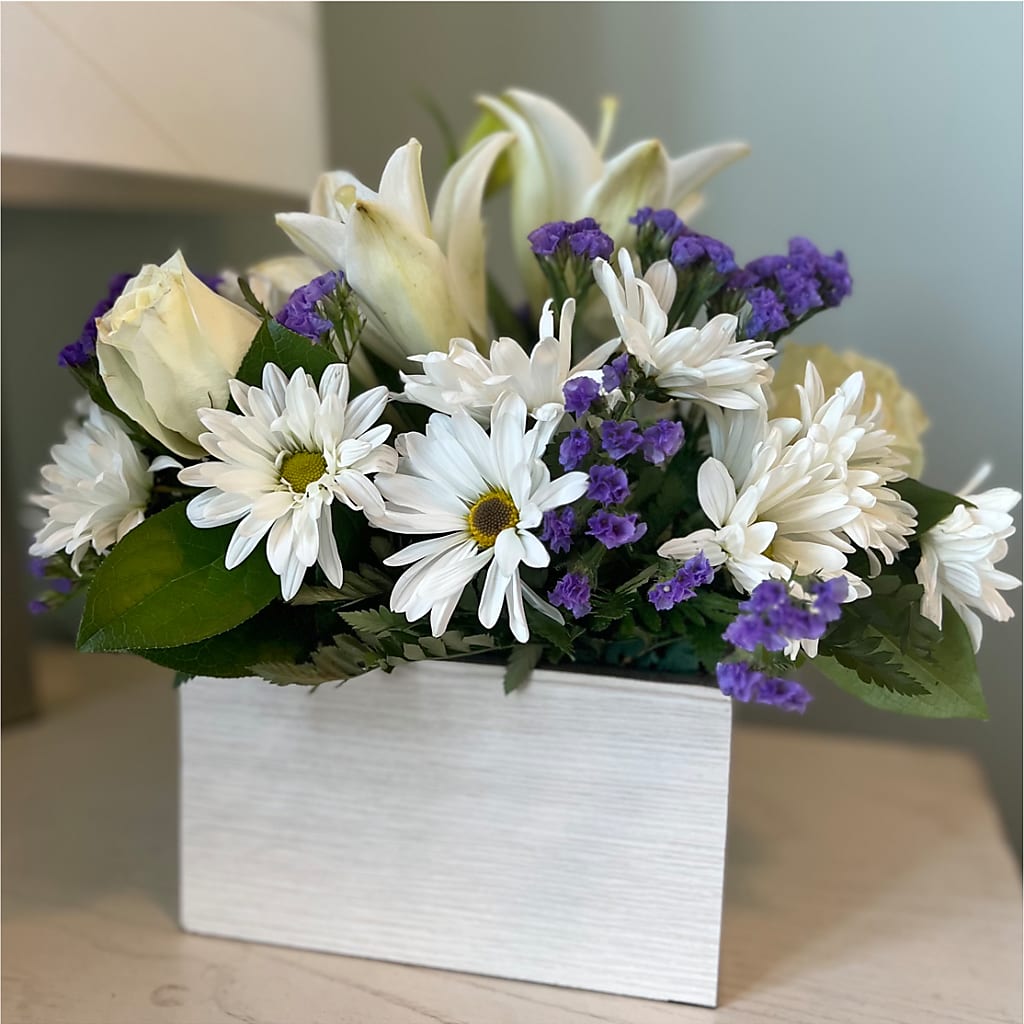 Beyond Blue Box Bouquet – PIERSON'S FLOWER SHOP & GREENHOUSES INC, Cedar Rapids IA