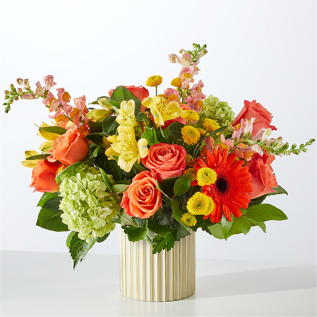 Autumn Sunshine Bouquet with Ivory Vase – PIERSON'S FLOWER SHOP & GREENHOUSES INC, Cedar Rapids IA