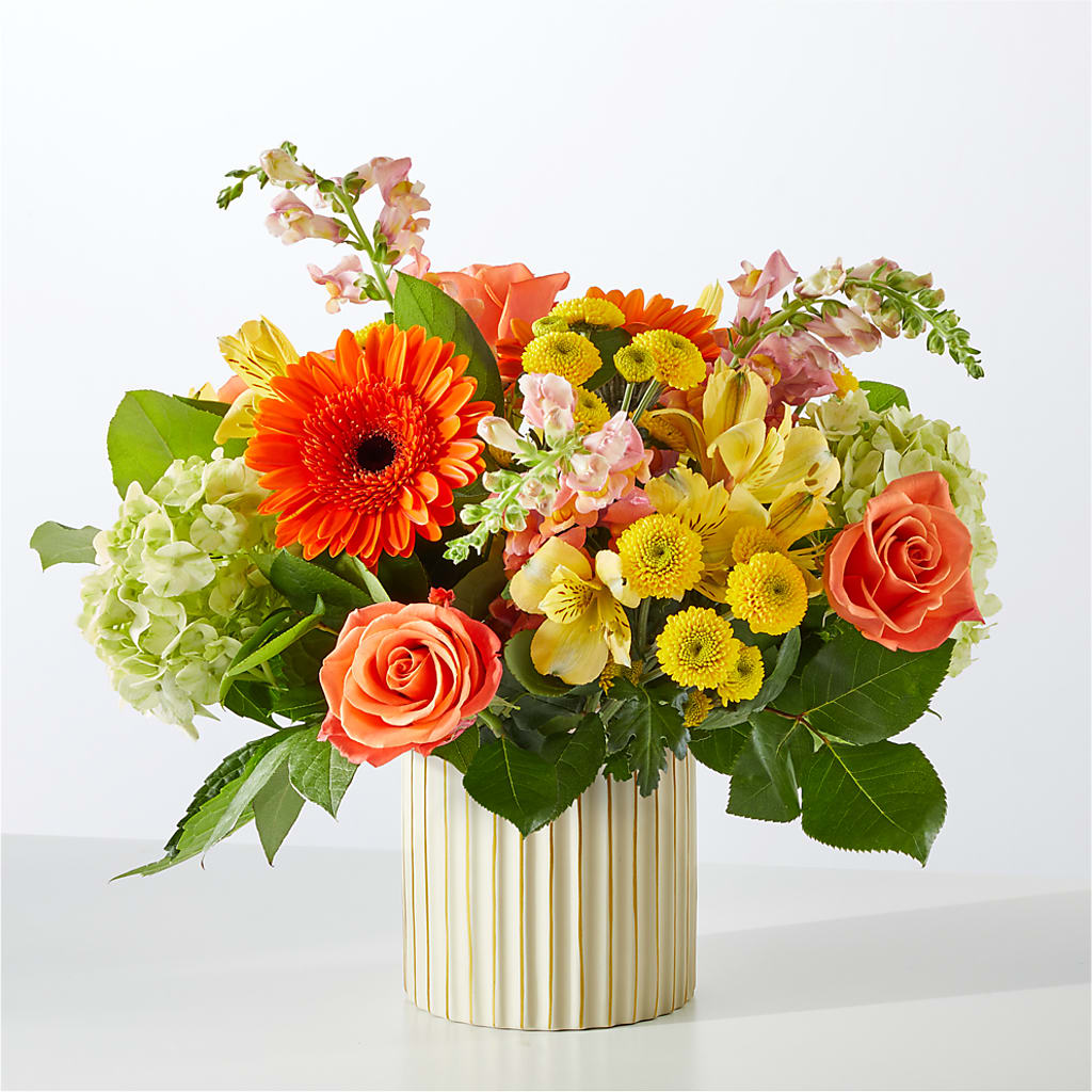 Autumn Sunshine Bouquet with Ivory Vase – PIERSON'S FLOWER SHOP & GREENHOUSES INC, Cedar Rapids IA