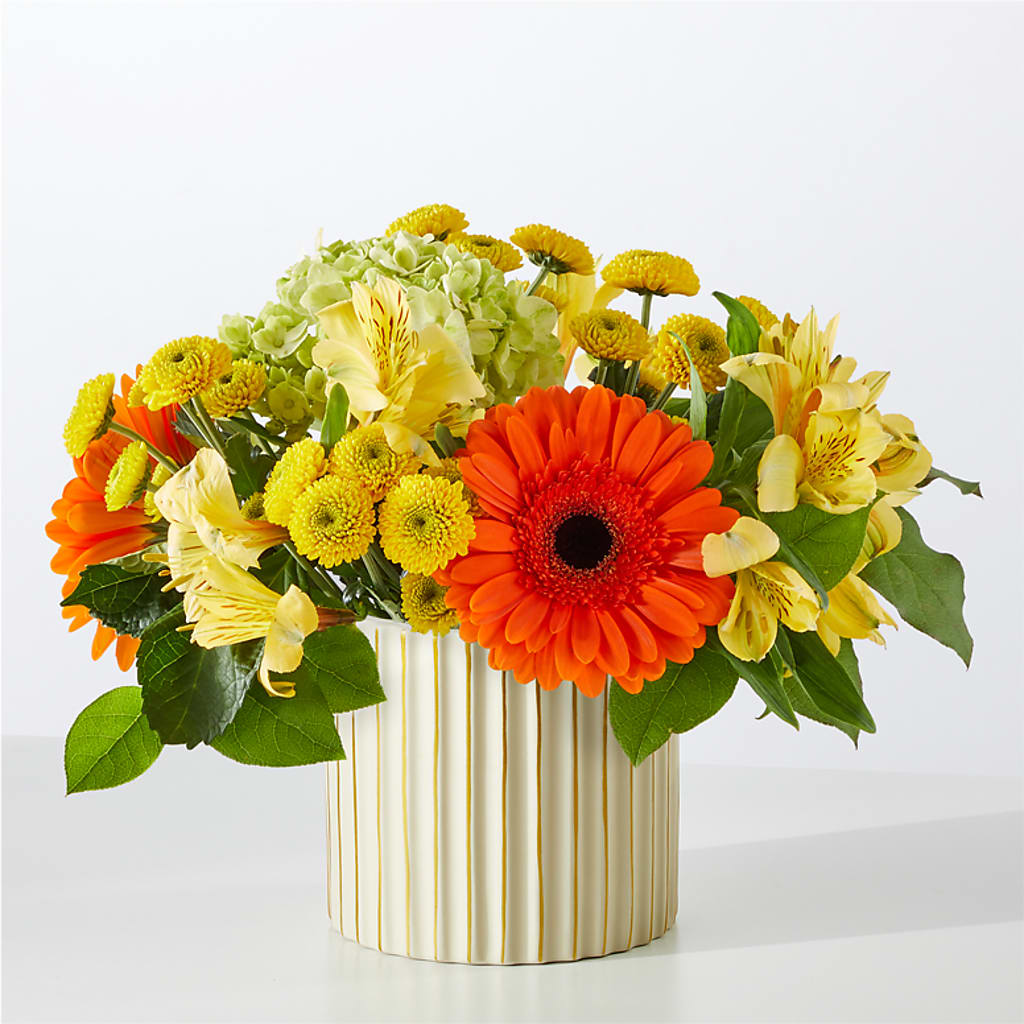 Autumn Sunshine Bouquet with Ivory Vase – PIERSON'S FLOWER SHOP & GREENHOUSES INC, Cedar Rapids IA